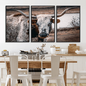 Texas Longhorn Wall Art Canvas Print – Framed Spotted Bull