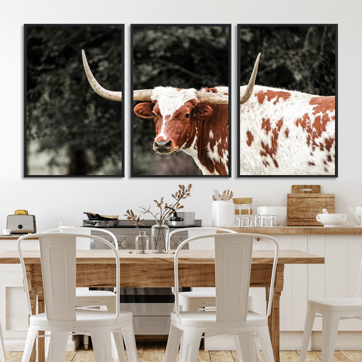 Texas Longhorn Wall Art Canvas Print – Framed Spotted Bull