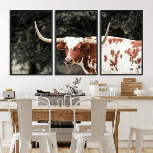 Texas Longhorn Wall Art Canvas Print – Framed Spotted Bull