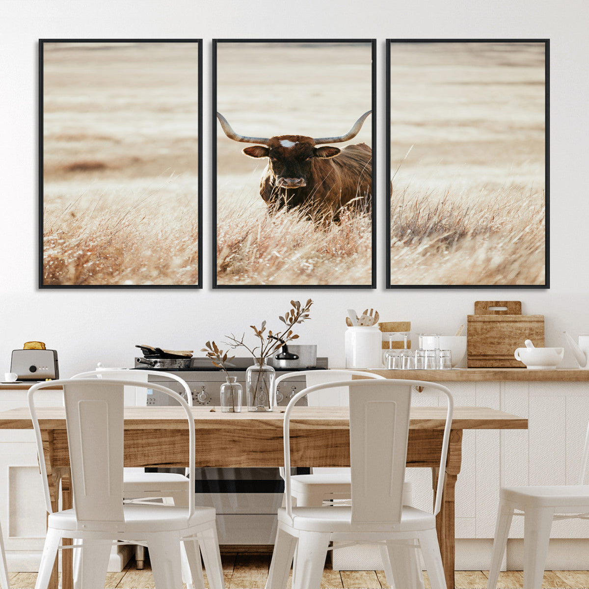 Texas Longhorn Wall Art Canvas Print – Framed Brown Horned