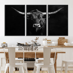 Texas Longhorn Wall Art Canvas Print – Framed Monochrome