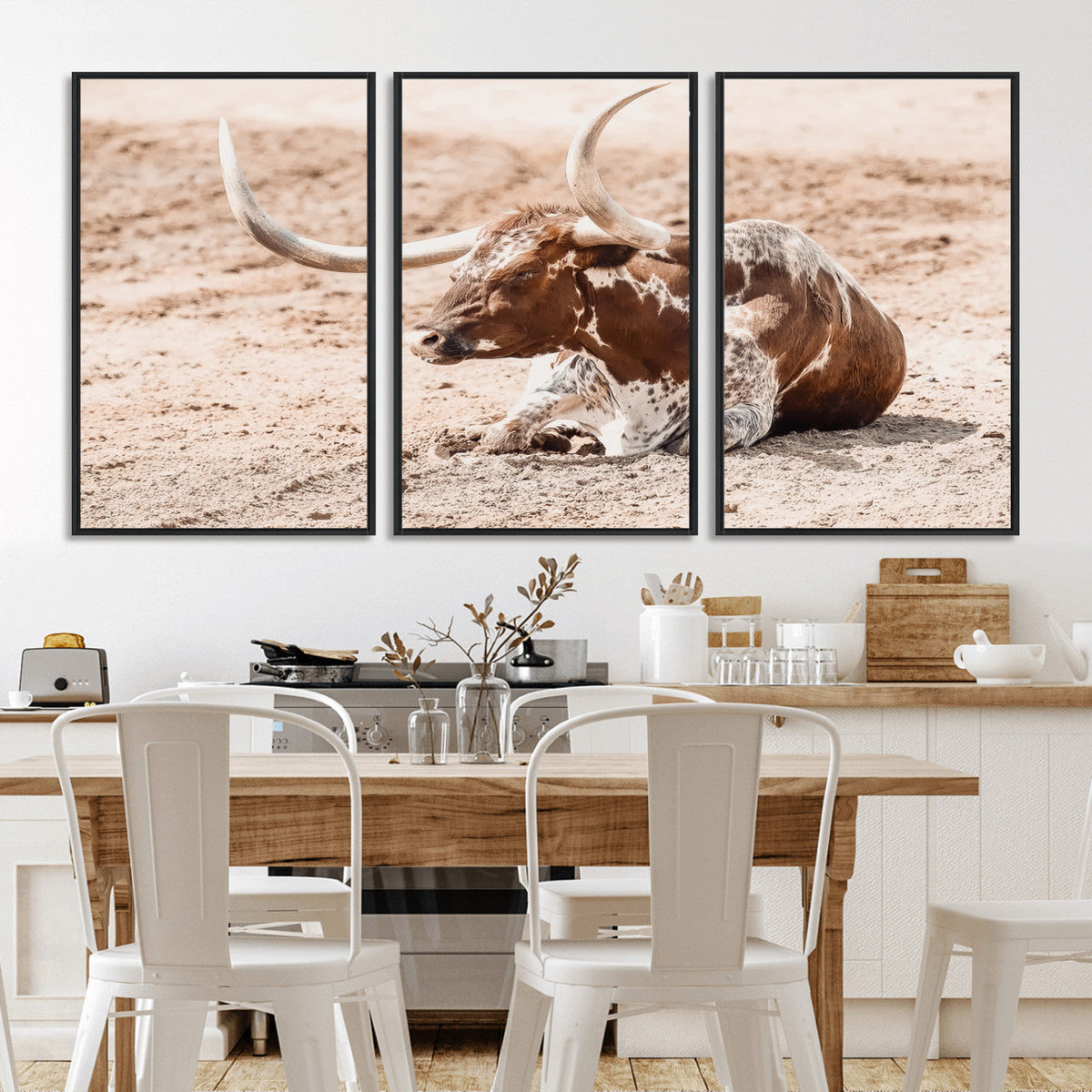 Texas Longhorn Wall Art – Framed Resting Bull Canvas