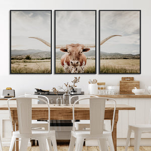 Texas Longhorn Wall Art Canvas Print – Framed Western Cow
