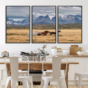 Grand Teton Park Wild Horses Wall Art Canvas Print – Framed