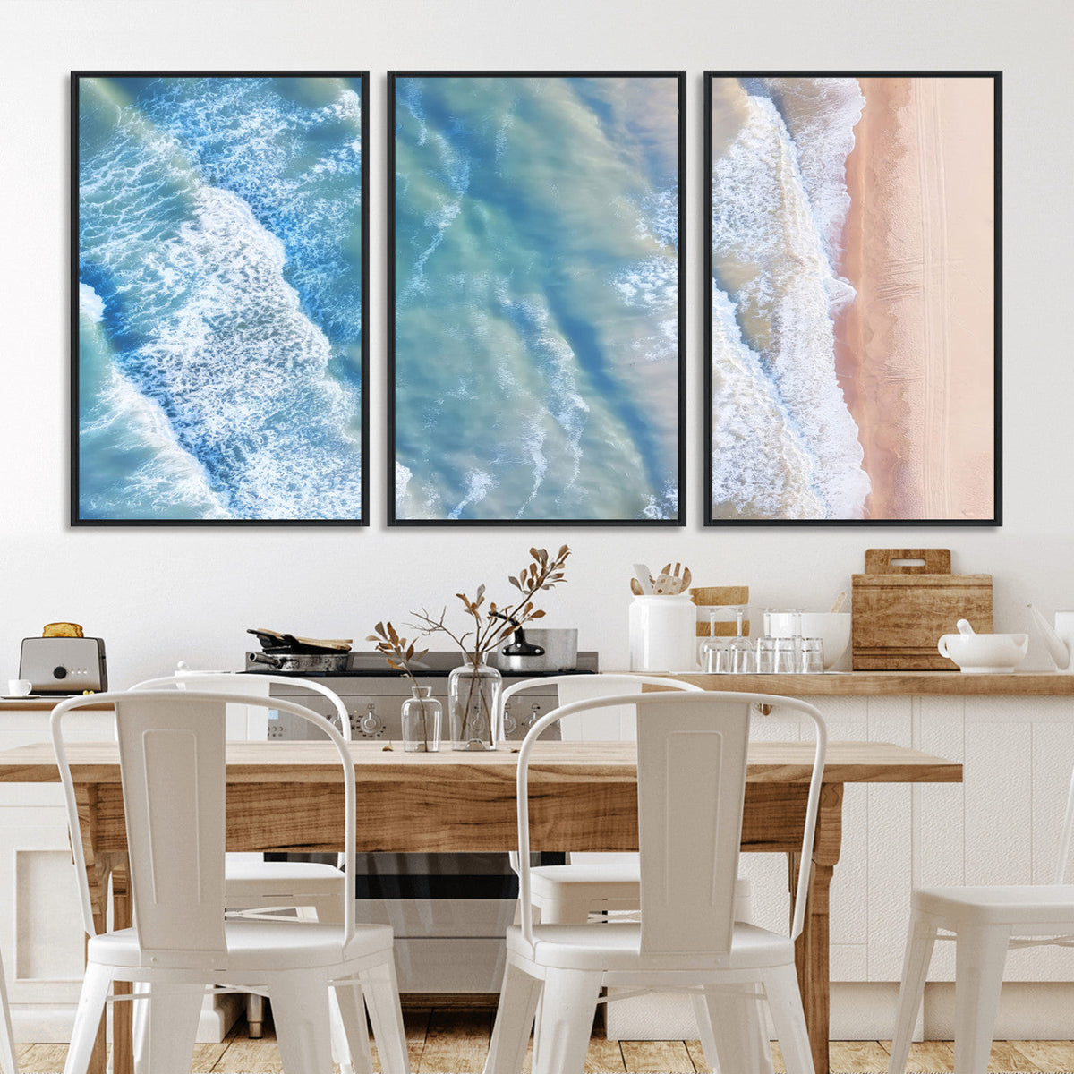 Aerial Ocean View Wall Art Canvas Print – Framed Soft Blue