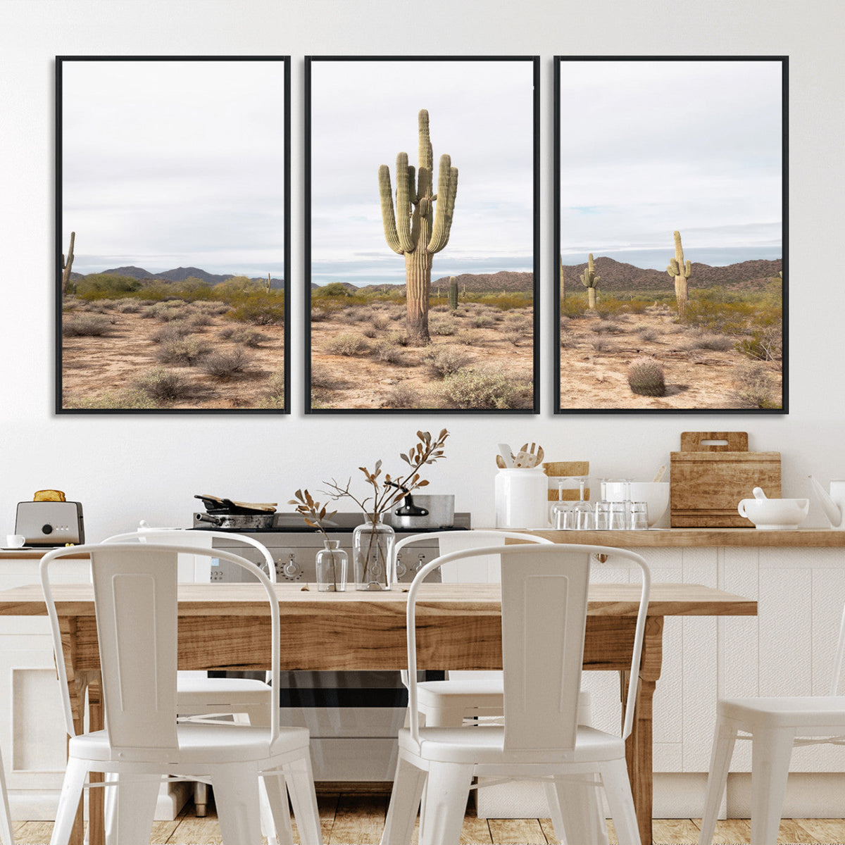 Saguaro Cactus Wall Art – Framed Desert Canvas Artwork,