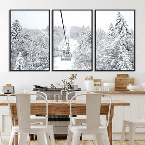 Snowy Ski Lift Wall Art – Framed Winter Mountain Canvas