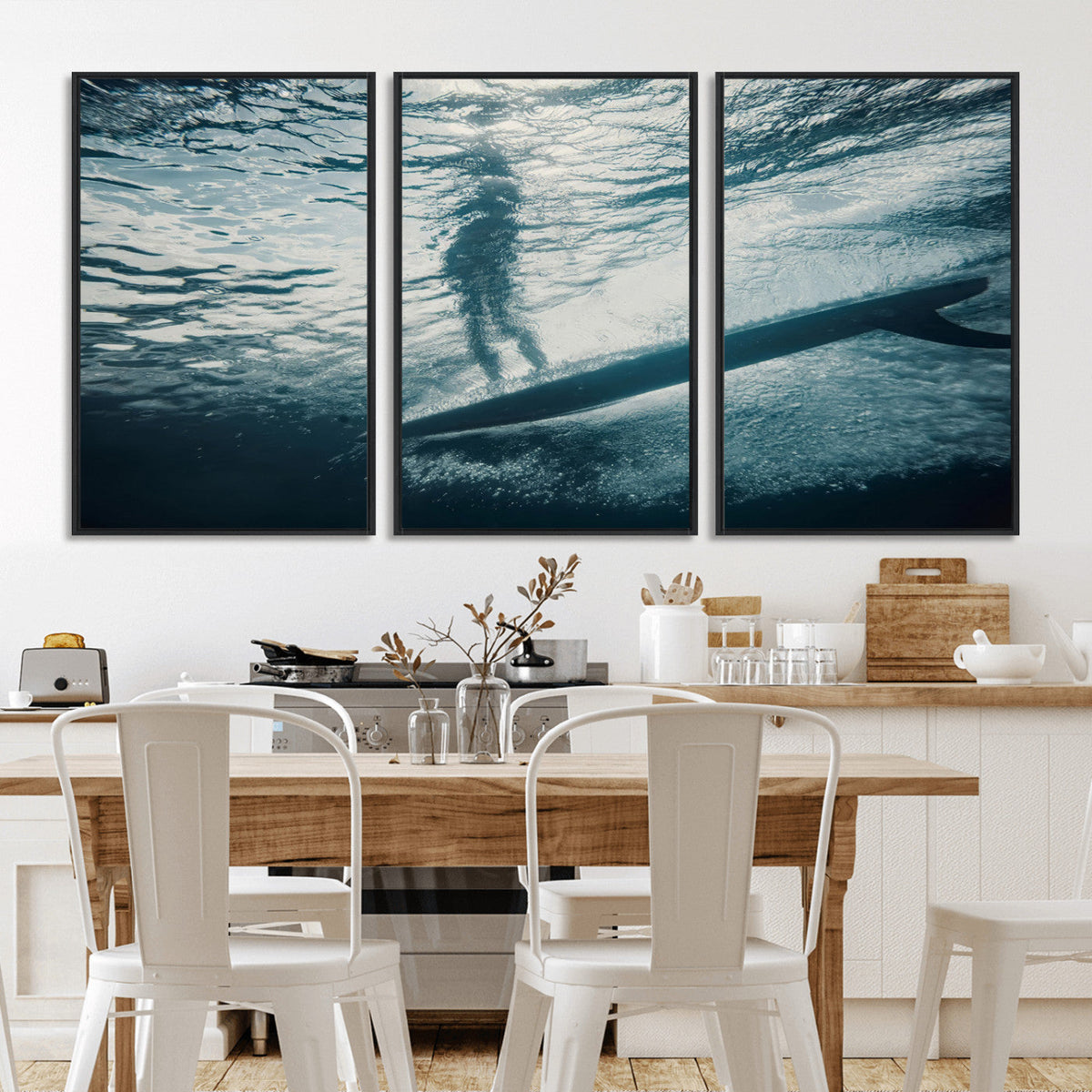 Underwater Surf Wall Art – Framed Ocean Wave Canvas Artwork,