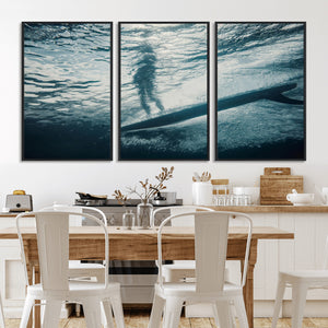 Underwater Surf Wall Art – Framed Ocean Wave Canvas Artwork,