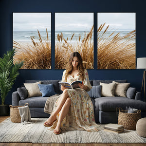 Beach Grass Wall Art Canvas Print – Framed Coastal Dunes Art