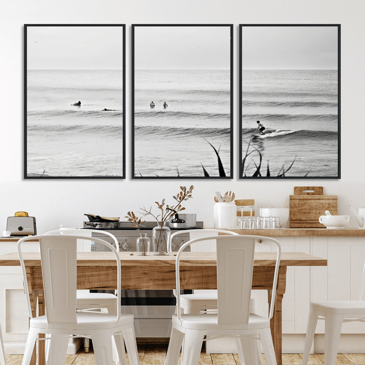 Surfer Silhouette Wall Art – Framed Calm Ocean Canvas