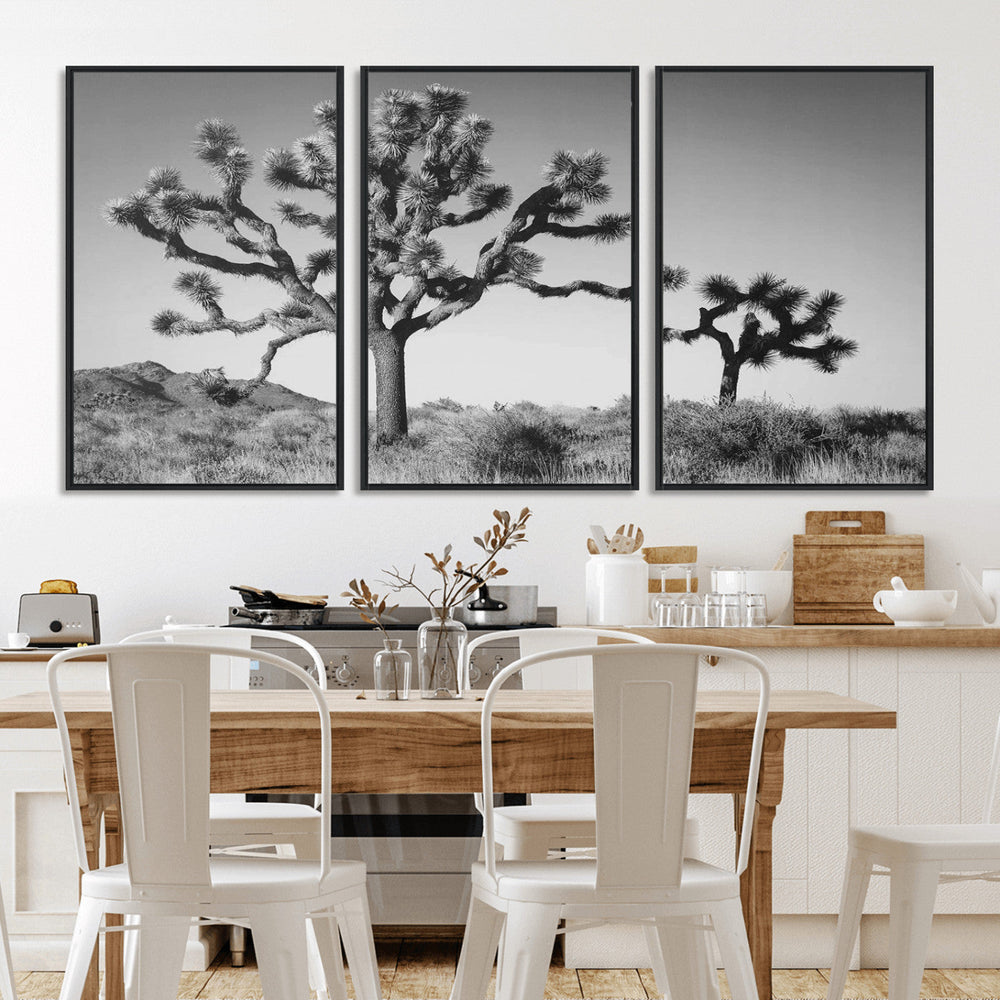 Joshua Tree Wall Art Canvas Print – Framed Monochrome Desert