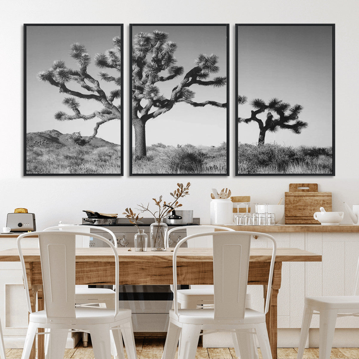 Joshua Tree Wall Art Canvas Print – Framed Monochrome Desert