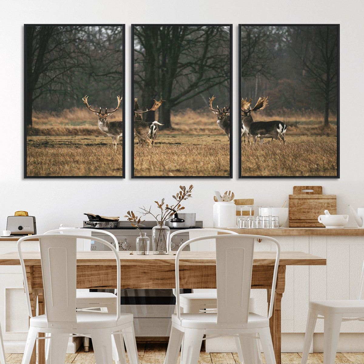 Deer Wall Art Canvas Print – Framed Rustic Wildlife Stags