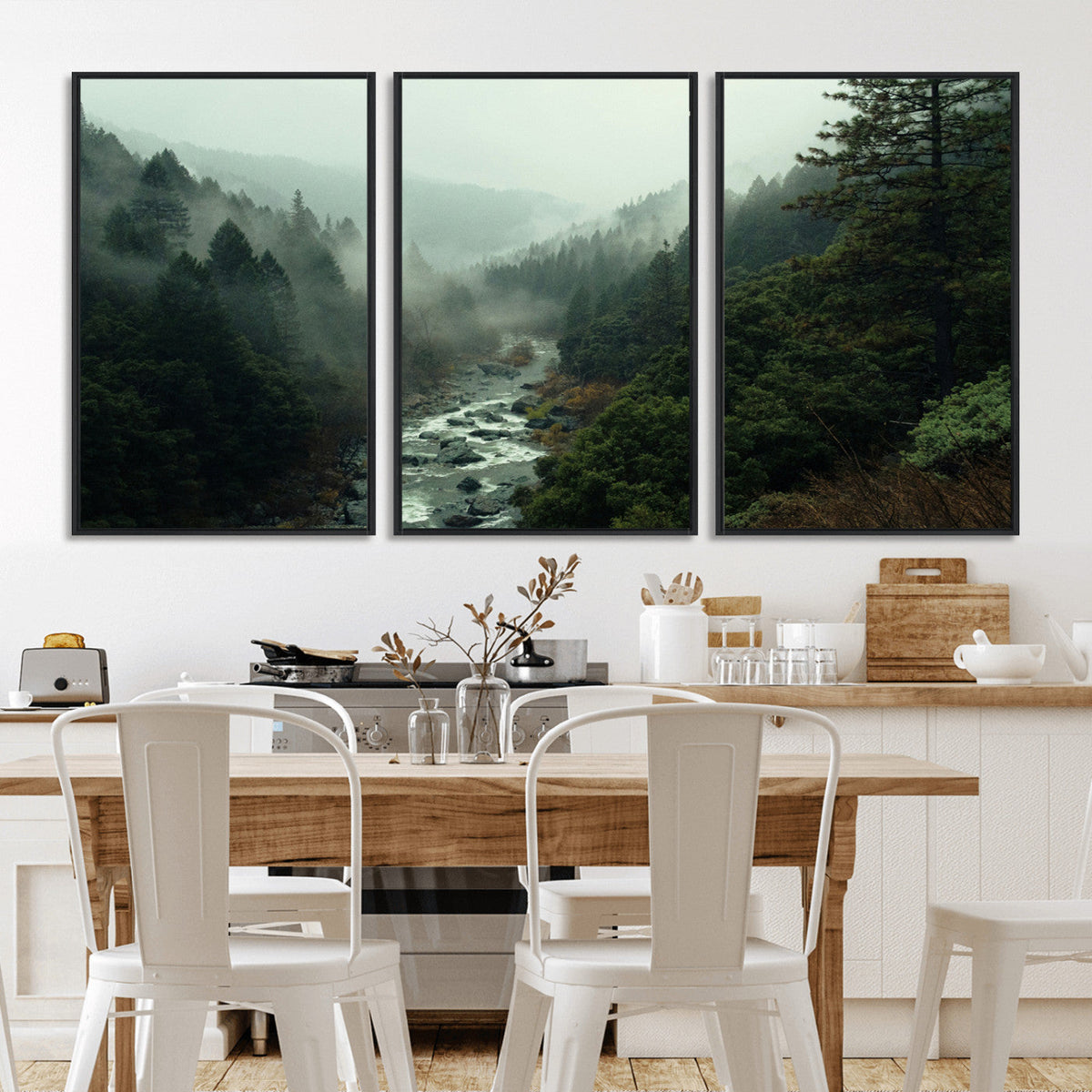 Misty Forest Wall Art Canvas Print – Framed Foggy River