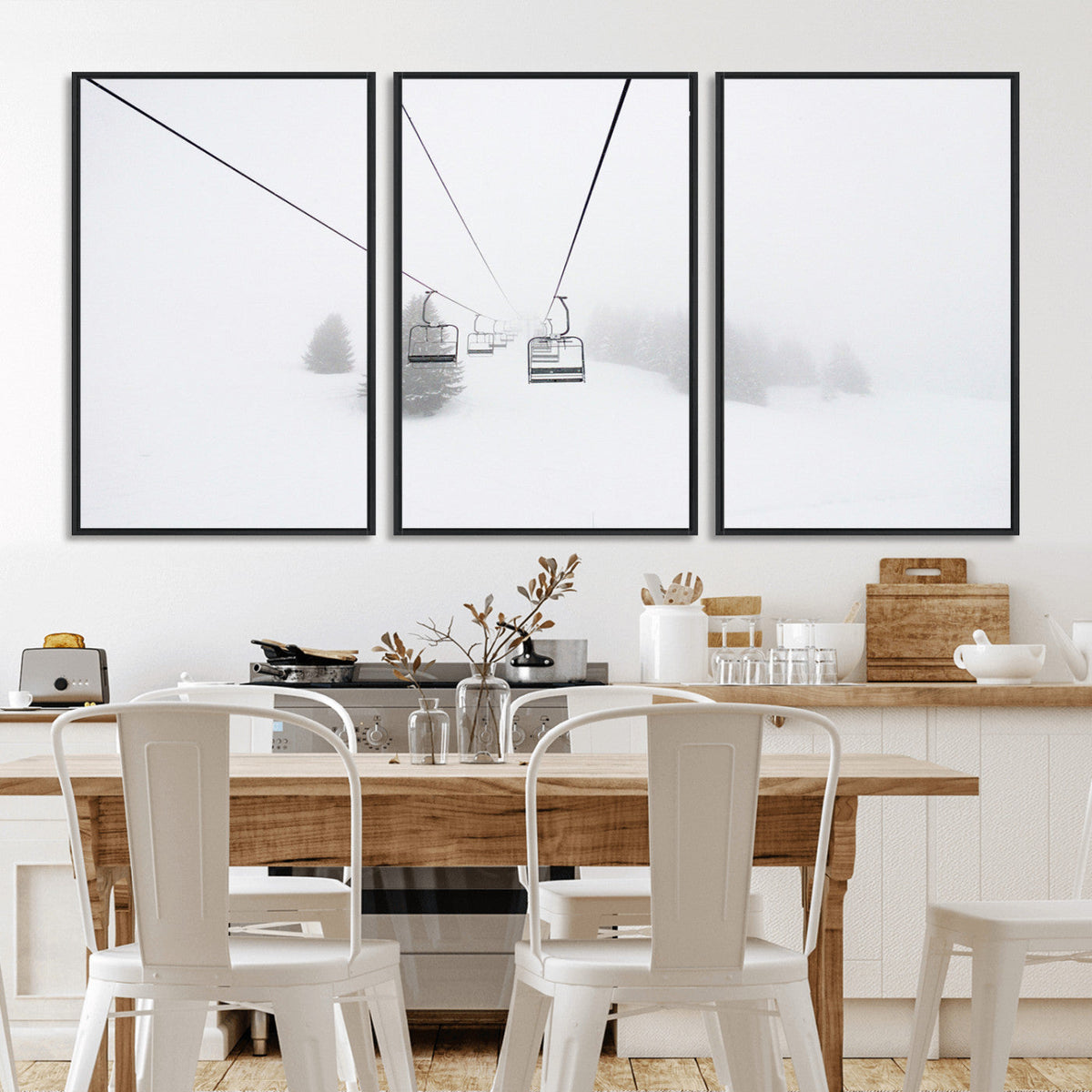 Ski Lift Wall Art Canvas Print – Snowy Alpine Landscape