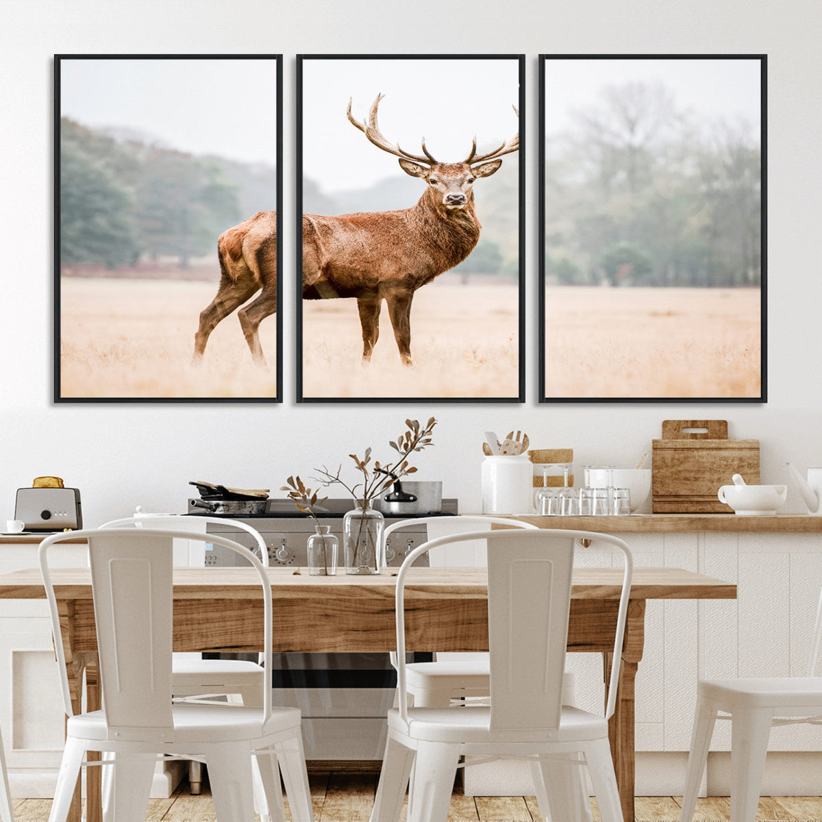 Vintage Wildlife Wall Art Canvas Print – Misty Landscape