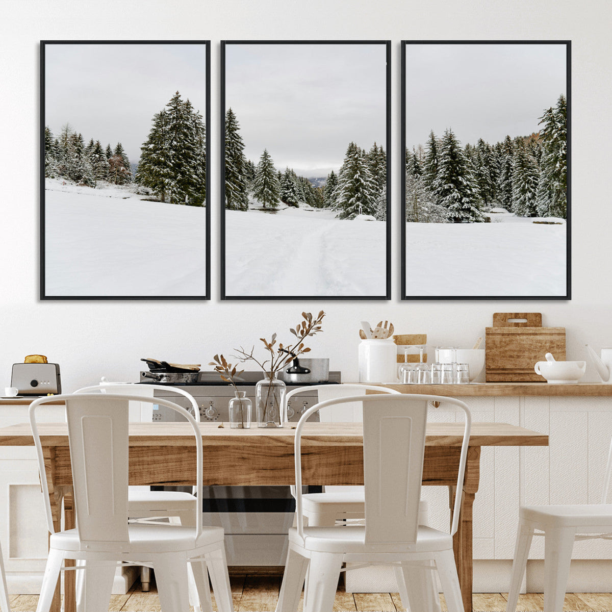Frosty Pines Wall Art Canvas Print – Framed Silent Snowfall