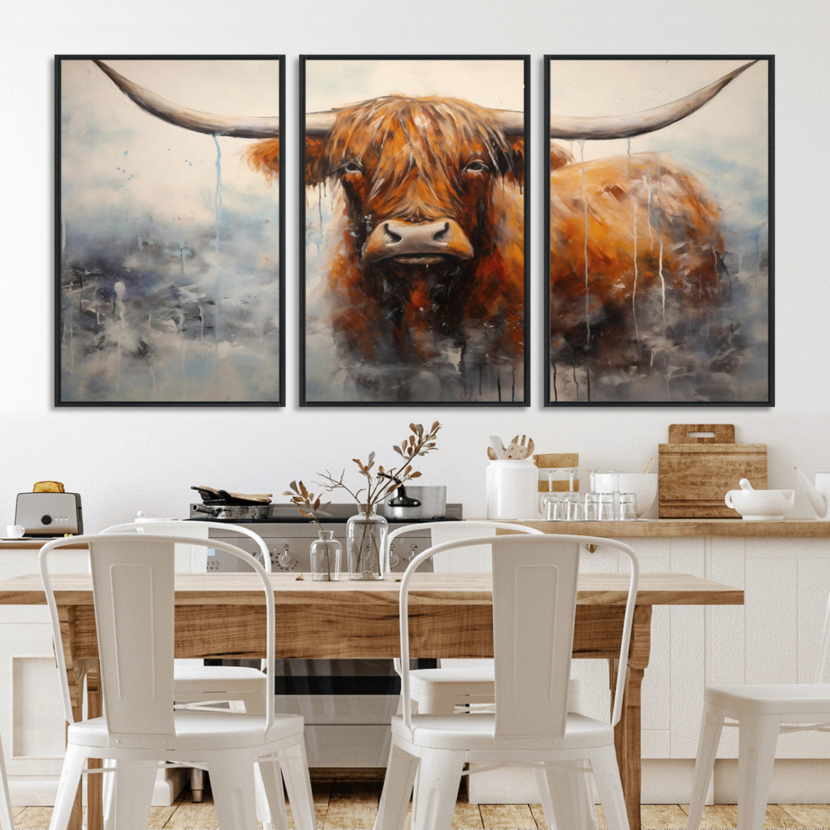 Scottish Highland Wall Art Canvas Print, Framed Longhorn Art