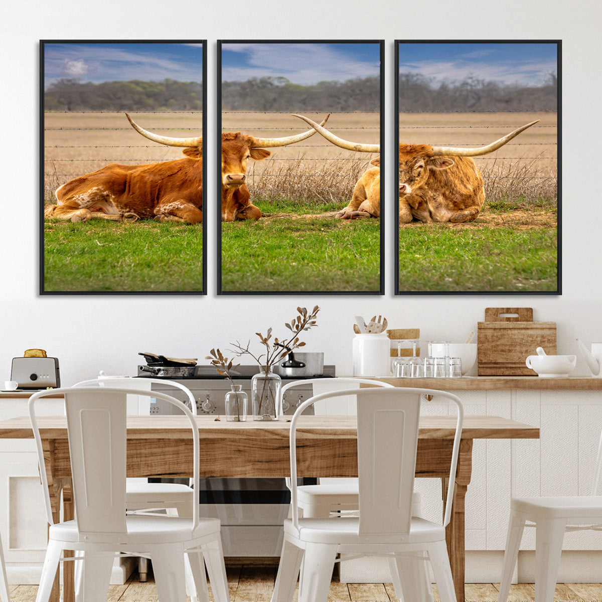 Texas Longhorn Pair Wall Art Canvas Print – Peaceful Rustic