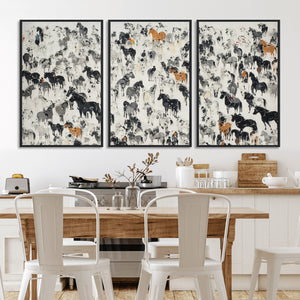 Wild Horse Stampede Wall Art Canvas Print – Monochrome