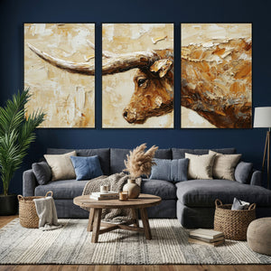 Rustic Longhorn Bull Wall Art Canvas Print – Vintage Western