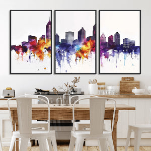 Atlanta Skyline Wall Art Canvas Print – Framed Colorful