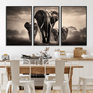 Elephant Family Wall Art Canvas Print, Framed Elephant Wall