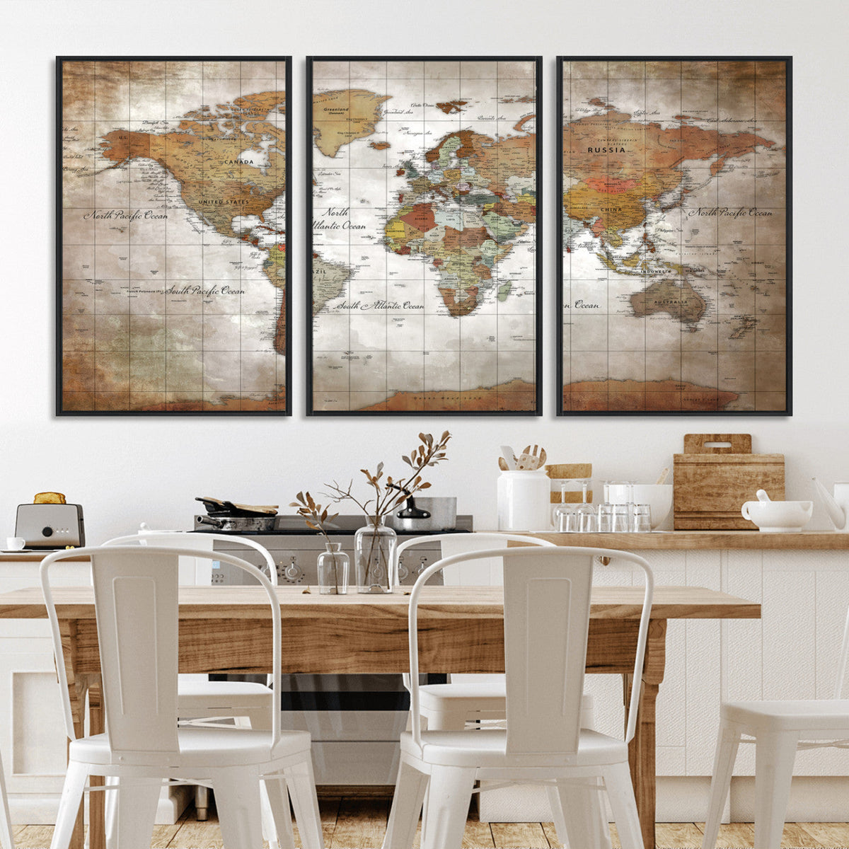 Vibrant Watercolor World Map Canvas Wall Art – Framed Travel