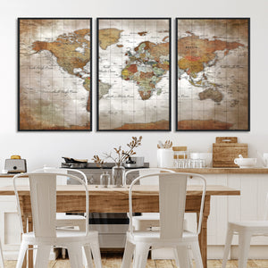 Vibrant Watercolor World Map Canvas Wall Art – Framed Travel