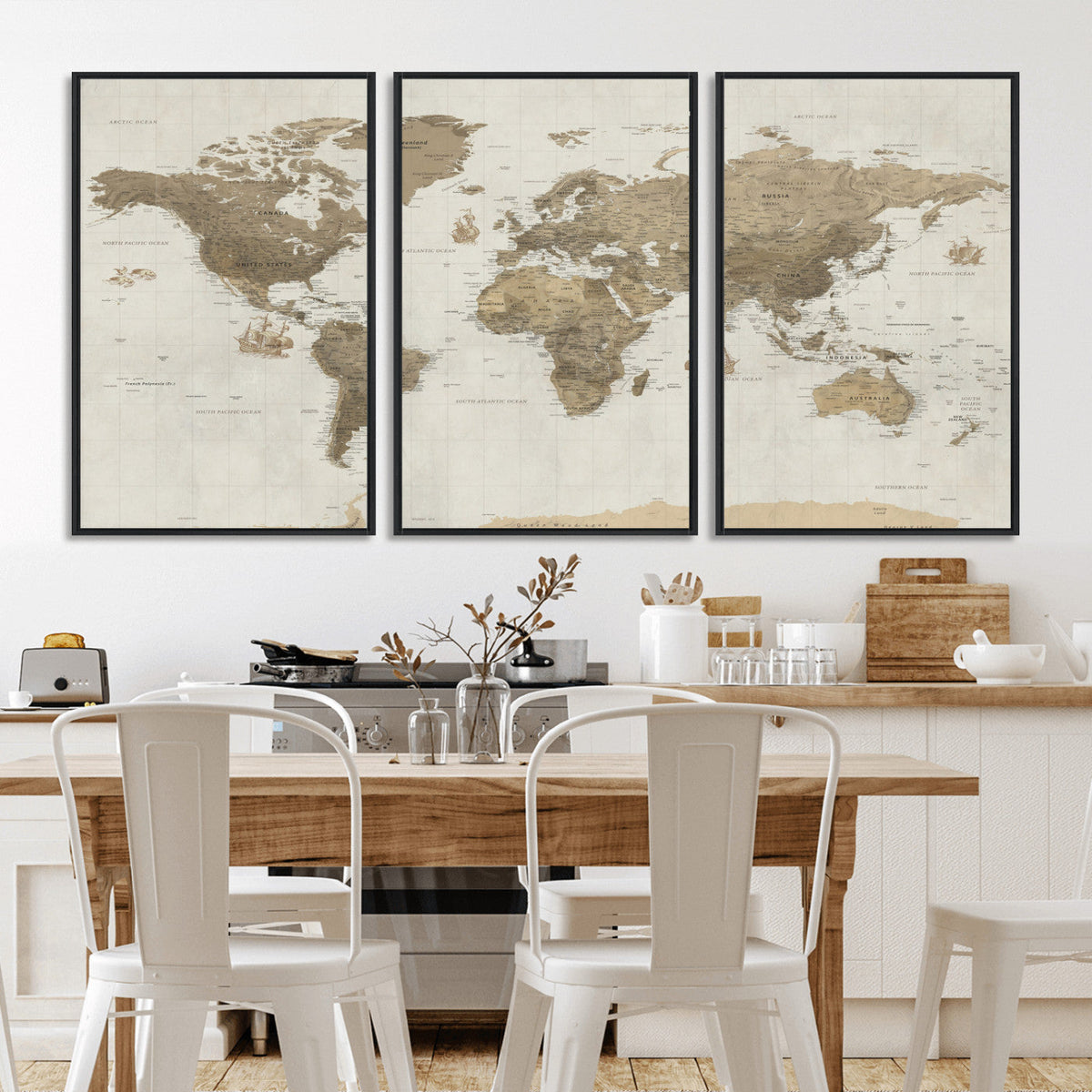 Detailed World Map Wall Art Canvas Print