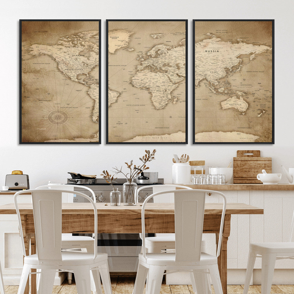 Colorful Watercolor World Map Canvas Wall Art – Framed