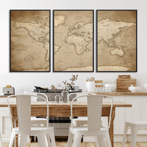 Colorful Watercolor World Map Canvas Wall Art – Framed