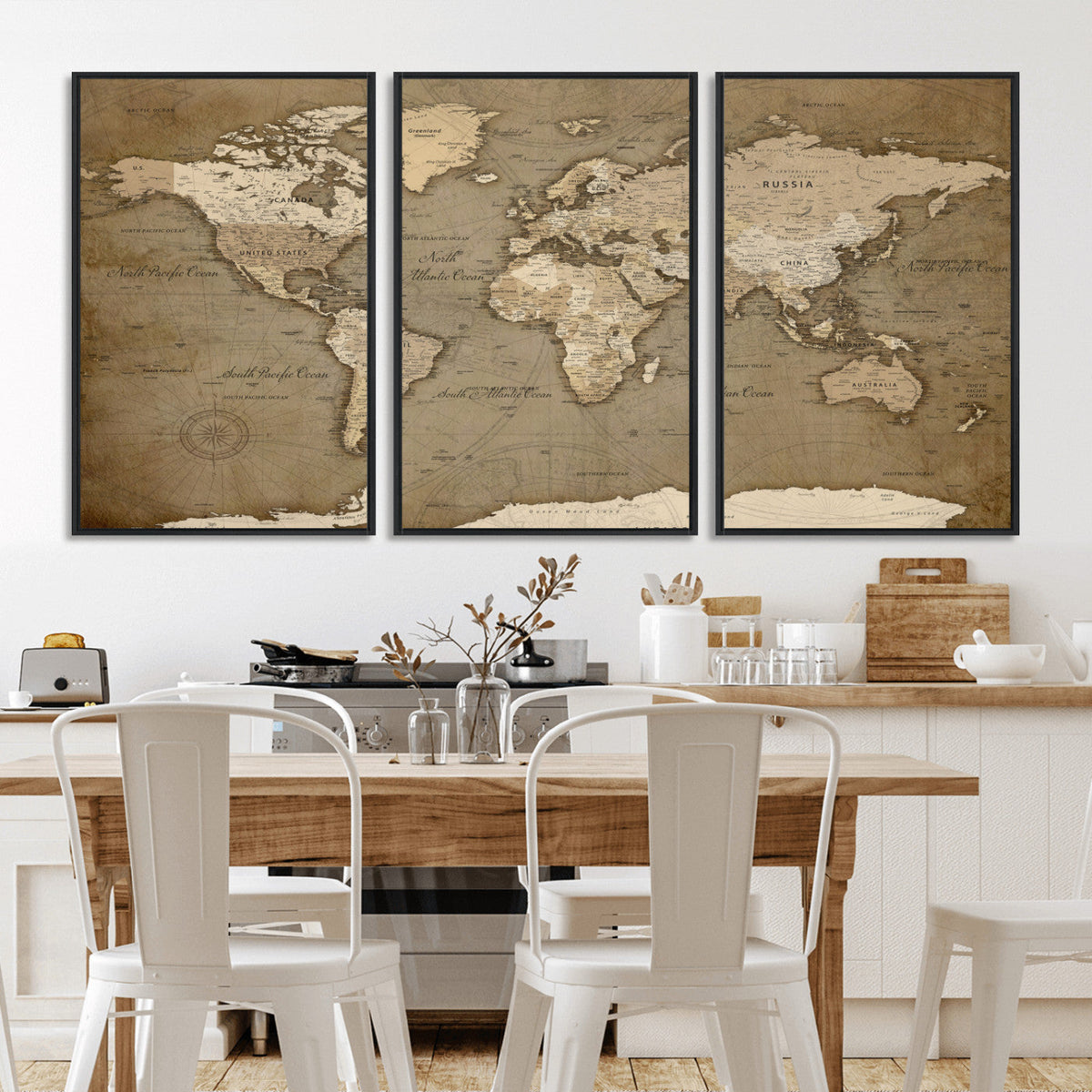 World Map Wall Art Canvas Print, Framed Map Art Picture