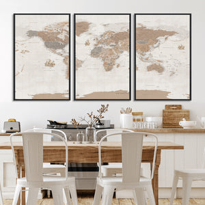 Framed Large World Map Canvas Print for Office Decor