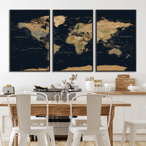 Vintage World Map Canvas on the Dark Background Wall Art