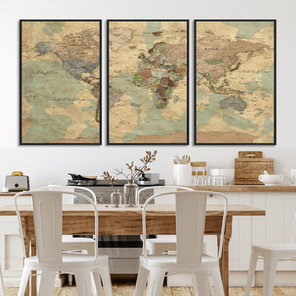Vintage World Map Wall Art | Ready to Hang and Framed