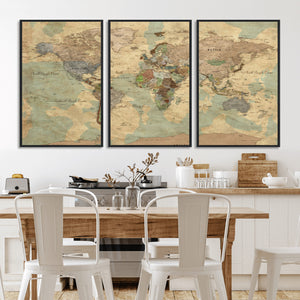 Vintage World Map Wall Art | Ready to Hang and Framed