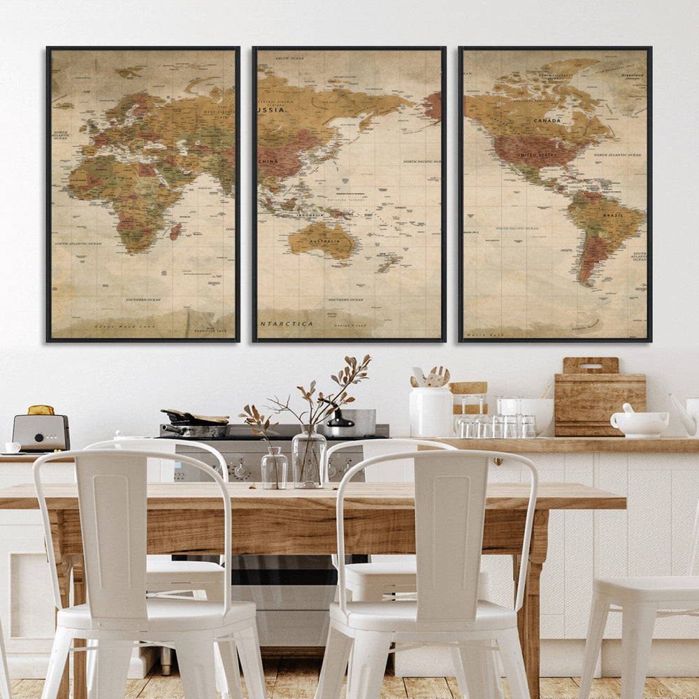 Vintage Detailed World Map Wall Art Canvas Print – Antique