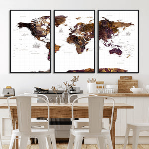 Rustic World Map Wall Art Canvas Print | Large World Map on