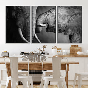 Elephant Family Wall Art Canvas, Framed Elephant Family