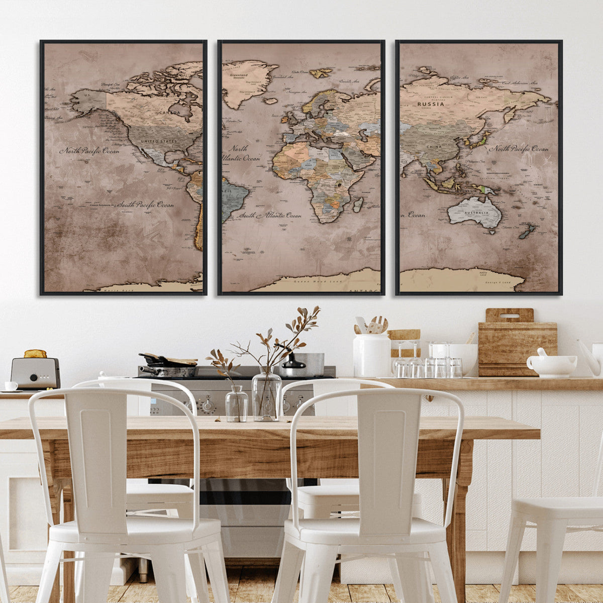 Grunge World Map Canvas Wall Art - Vintage Aged World Map