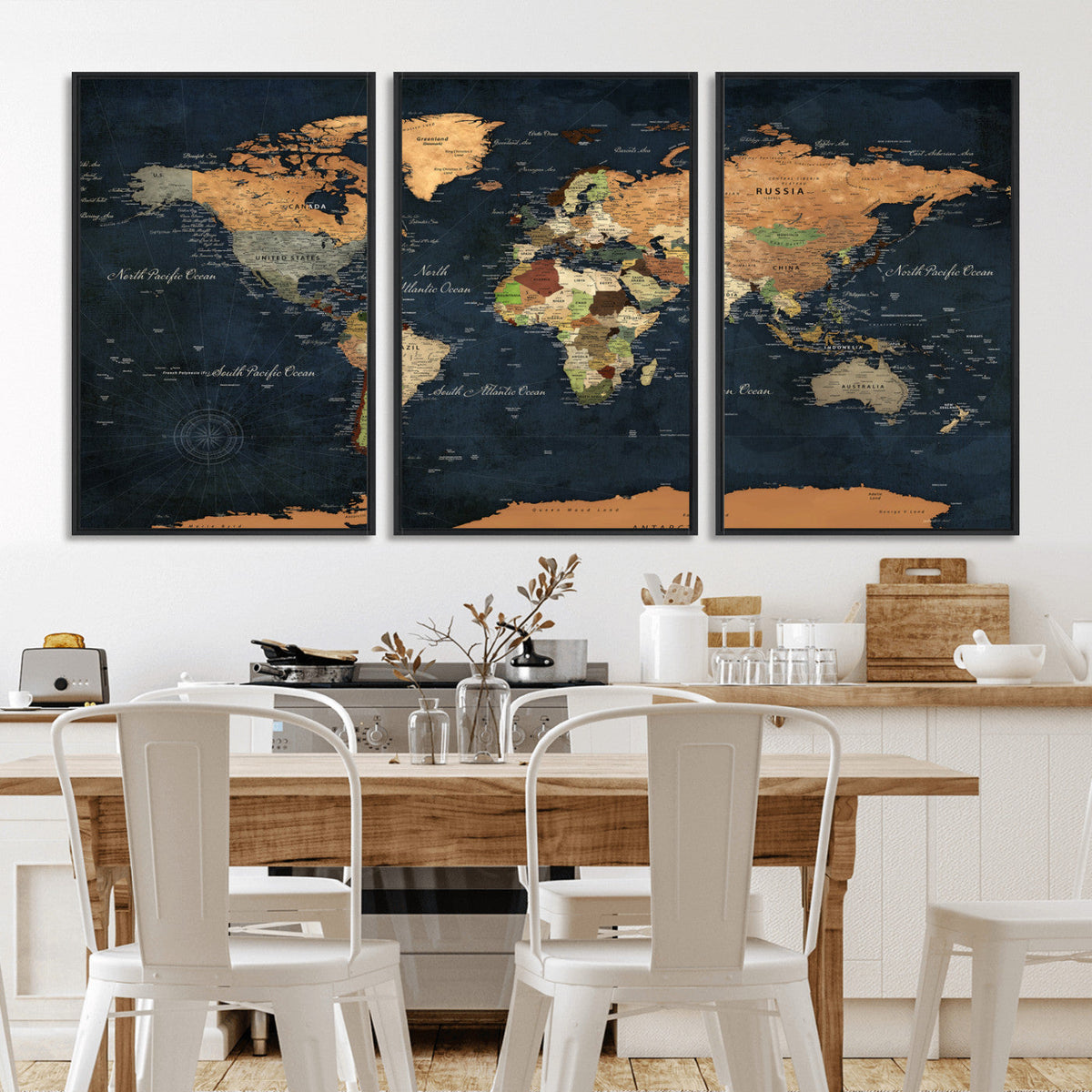 Vintage World Map Canvas Wall Art – Detailed Map with