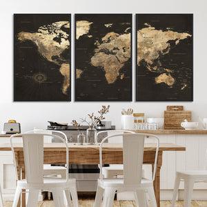 Framed World Map with Pin Canvas Print – Detailed World Map