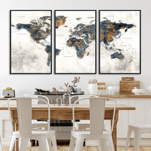 World Map Wall Art Canvas Print for Office Wall Decor