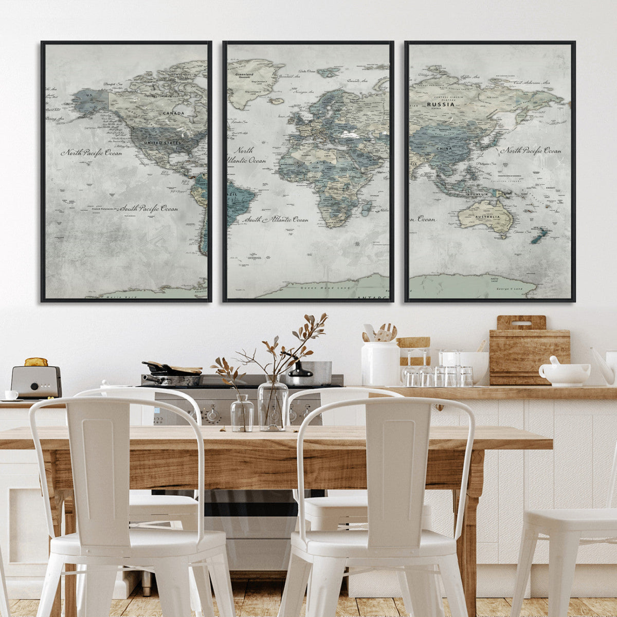 Neutral Vintage World Map Canvas Wall Art Print, Classic Map