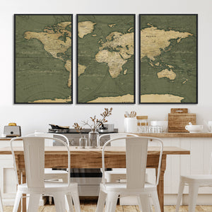 Large World Map Canvas Wall Art Print for Study Room Decor -