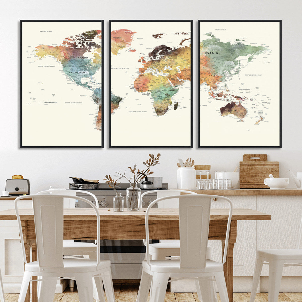 Framed World Map Wall Art Canvas Print for Living Room and