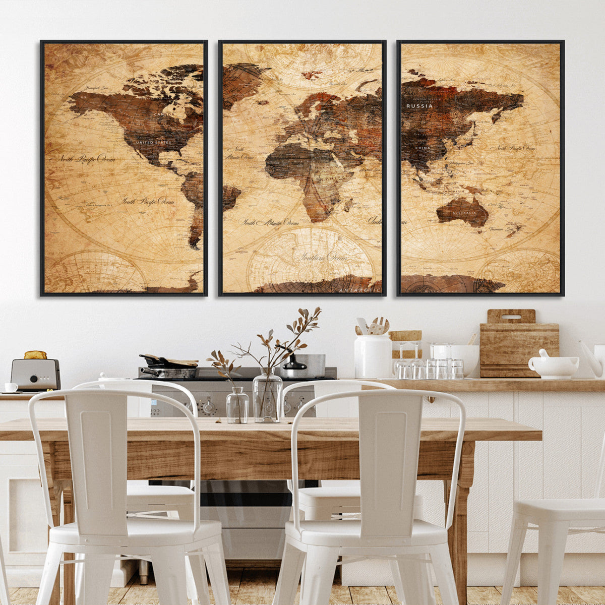 Modern Red and Gray World Map Canvas Print – Framed Wall Art