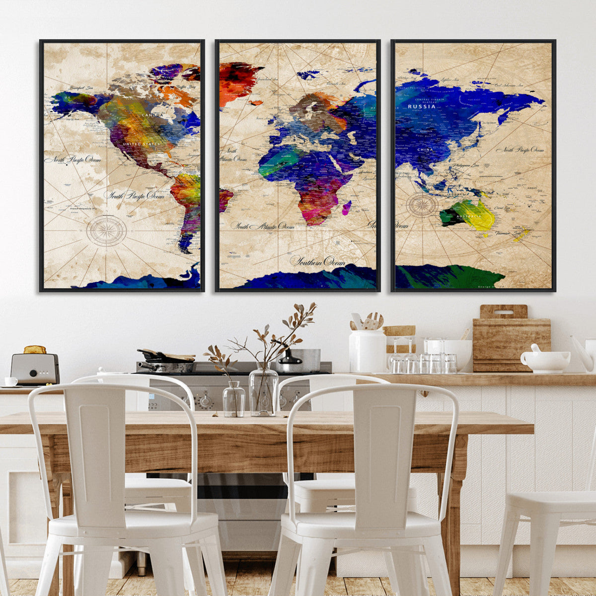 Watercolor World Map Canvas Print – Framed Wall Art for